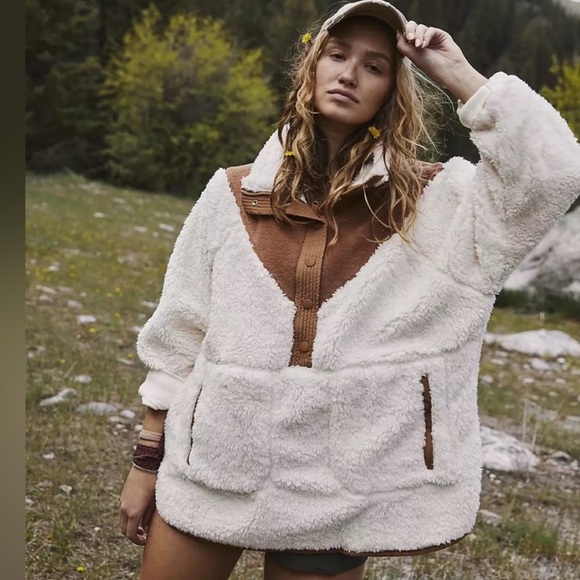 Free People Movement Fall To Rise Fleece Quarter Snap Pullover Fleece Brown NWOT - Picture 2 of 16